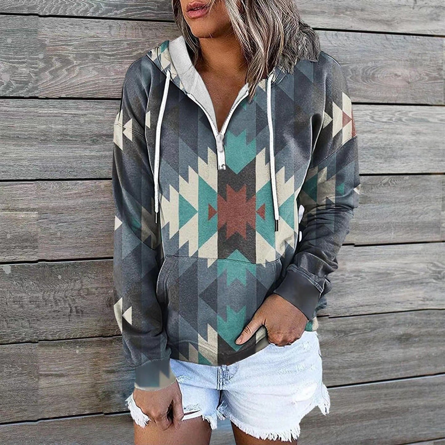 Street Wave Aztec Print Zip Hoodie For Women Comfortable Stylish Everyday Wear Cozy Comfort For All Seasons