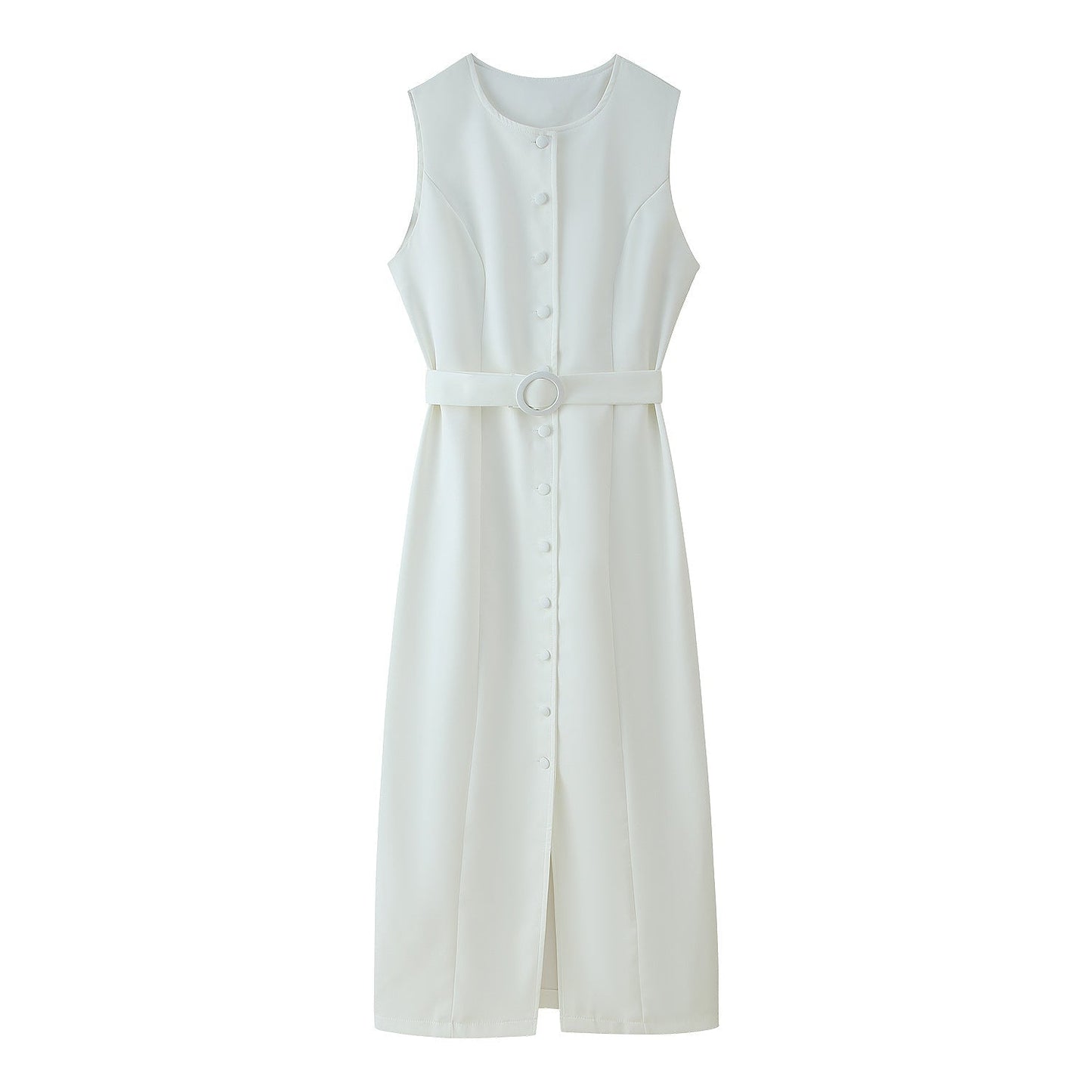 Street Wave Sleeveless Wrap Dress With Button Closure And Waist Belt For Elegant Women