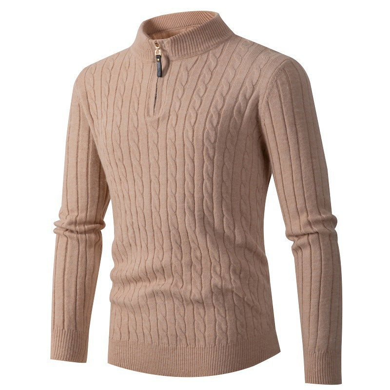 Streetwave Mens Cable Knit Pullover With Zip Collar Warm Versatile Classic Style