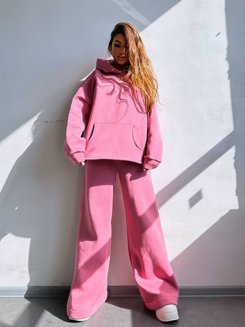 Street-wave Women's Oversized Hoodie And Wide Lounge Pants Set Cozy Comfort Effortless Streetwear