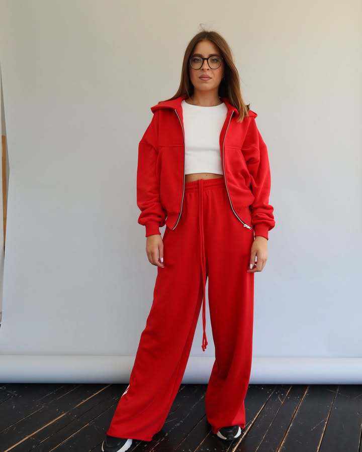 Street-Wave Women Sport Lounge Set Cropped Zip Hoodie Wide Leg Joggers Trendy Athleisure for Leisure and Fitness