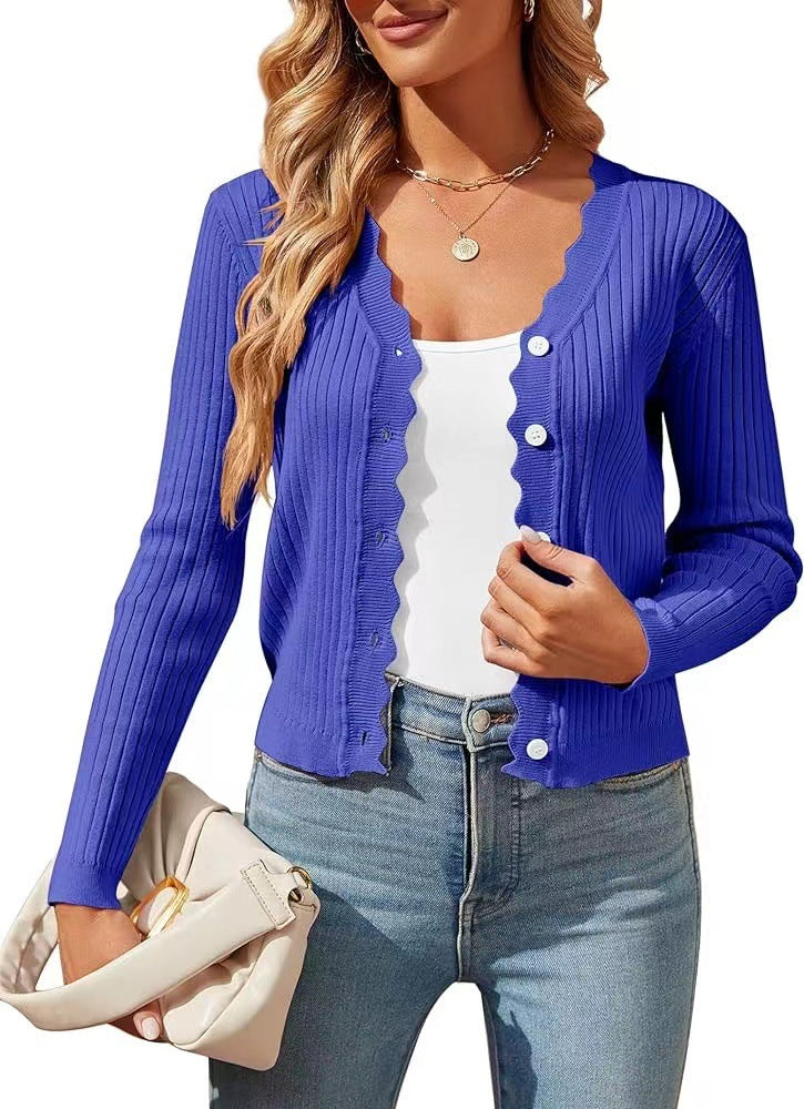 Street Wave Women Elegant Cardigan With Wavy Edge Knit Lightweight Chic Comfort Everyday