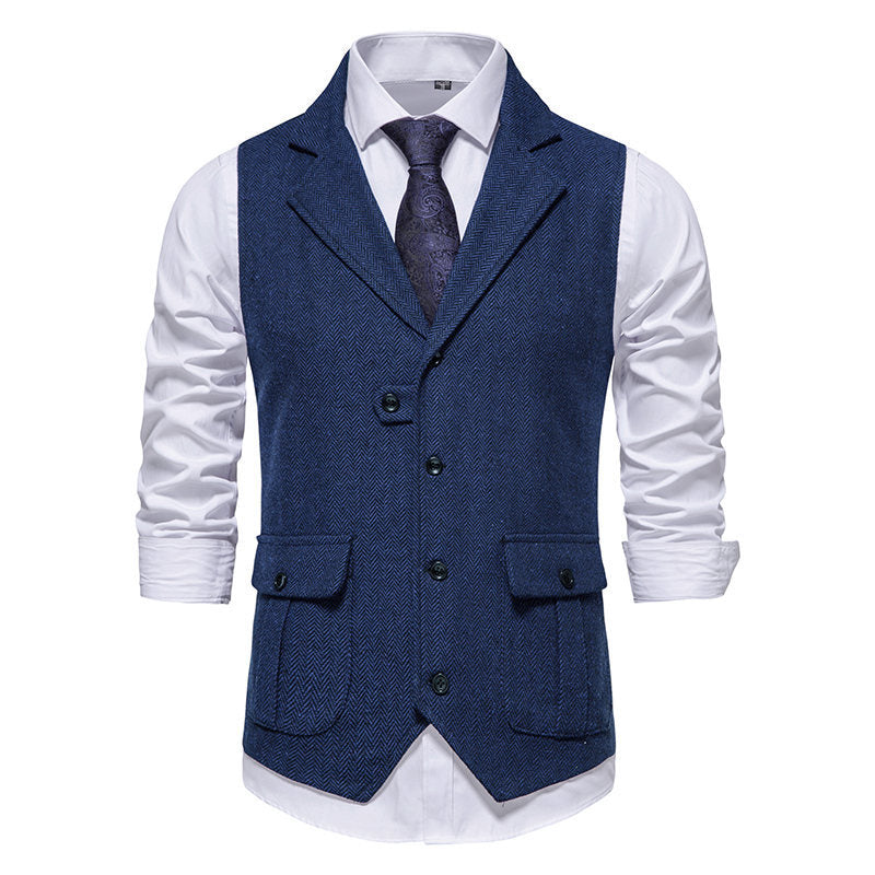 Street Wave Men's Herringbone Suit Vest With Practical Pockets Modern Formal Waistcoat for Gents