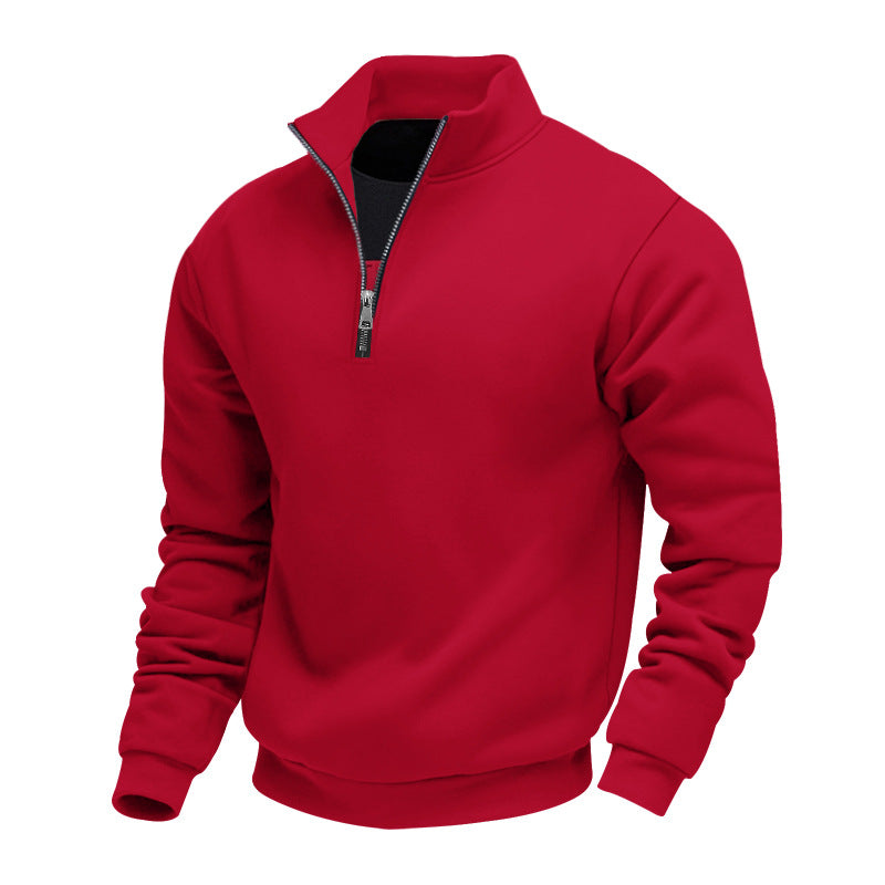 Street Wave Men Lightweight Fleece Pullover With Stand Collar Half Zip Cozy Comfort