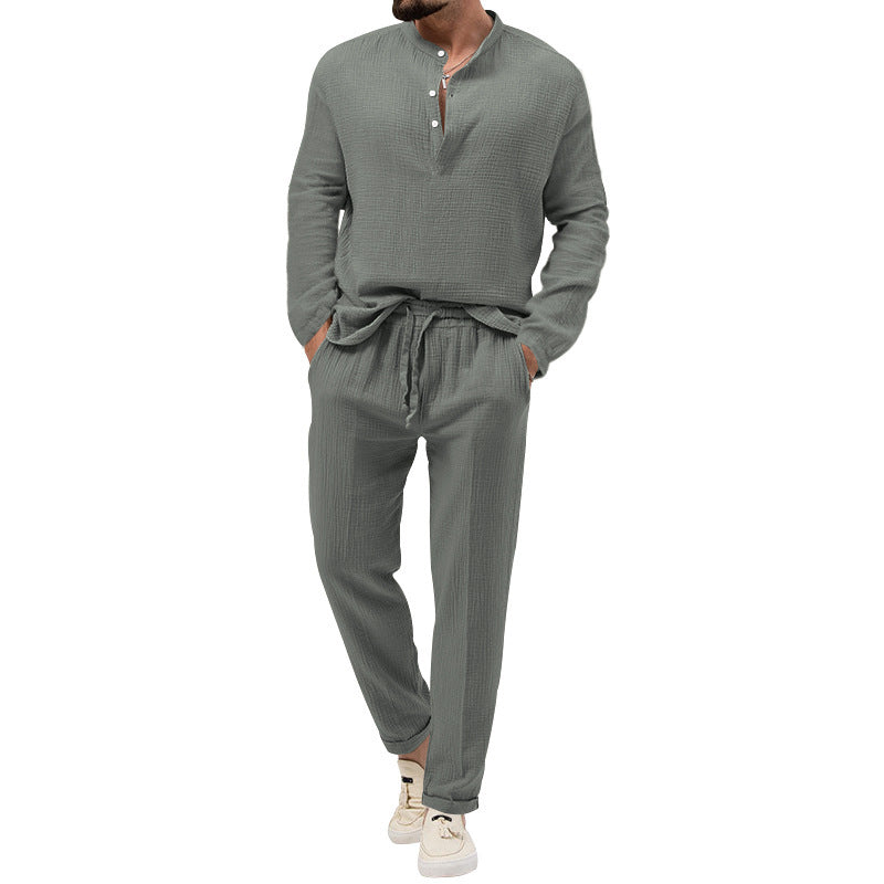Street-wave Men's Casual Lounge Set With Button Placket And Elastic Waist Breathable Comfort For Home