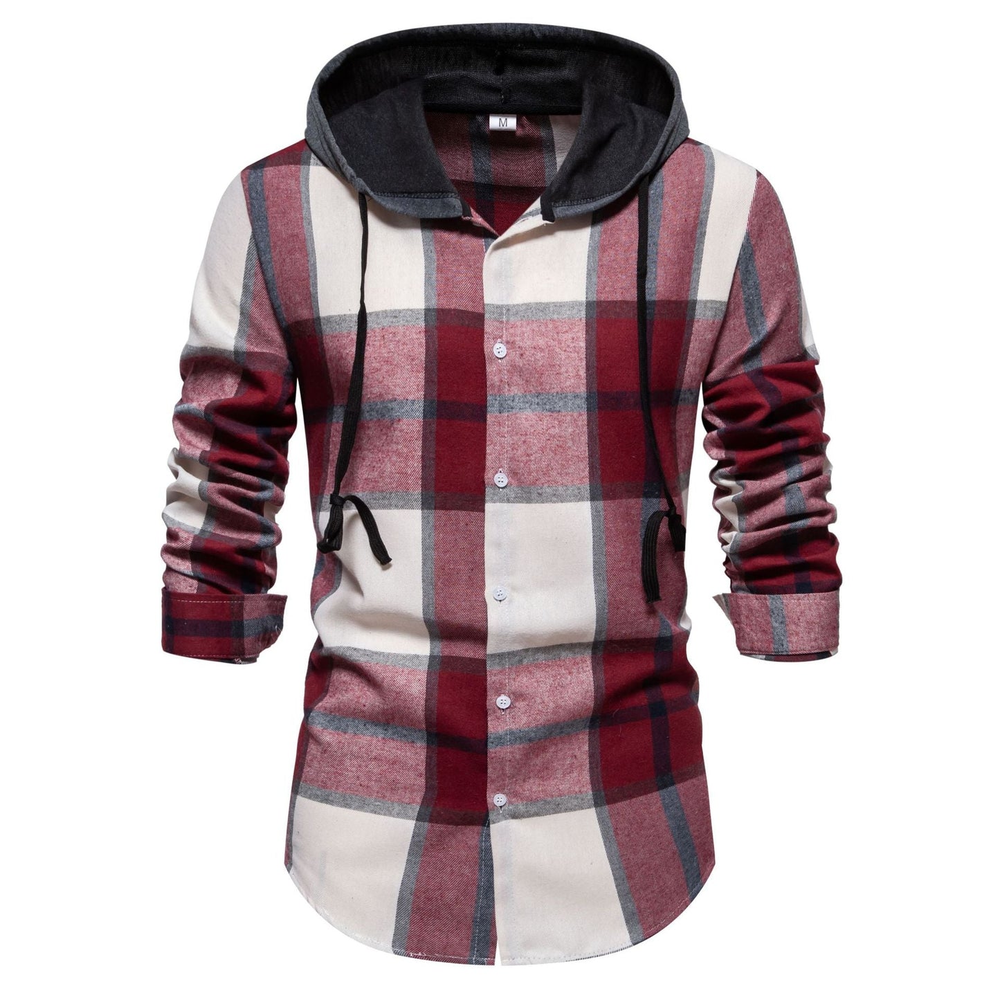 Mens Hooded Plaid Shirt Streetwave Comfortable Fit Integrated Hood Casual Streetwear Outdoors