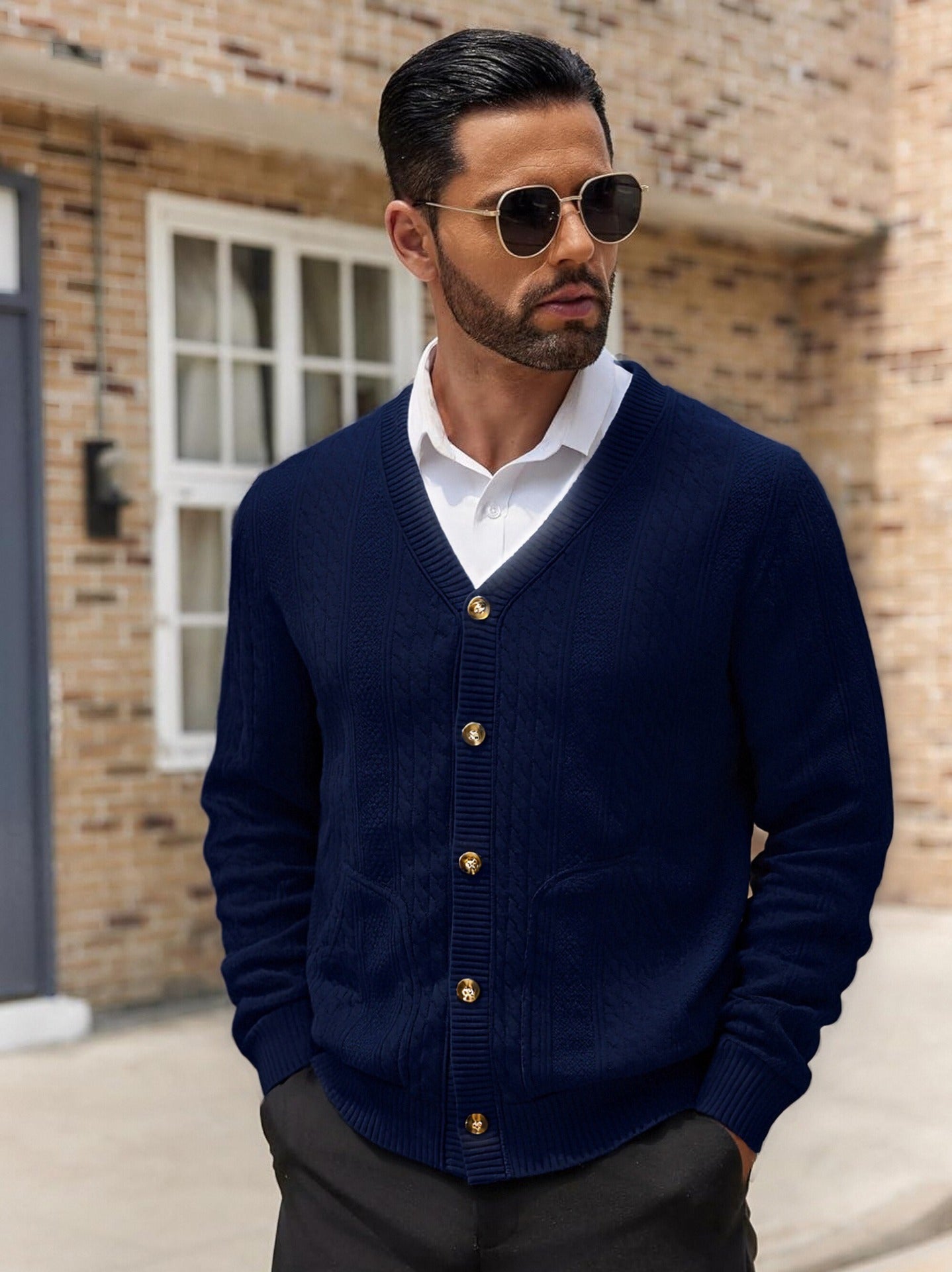 Street Wave Mens Knit Cardigan With Practical Pockets And Unique Textured Finish