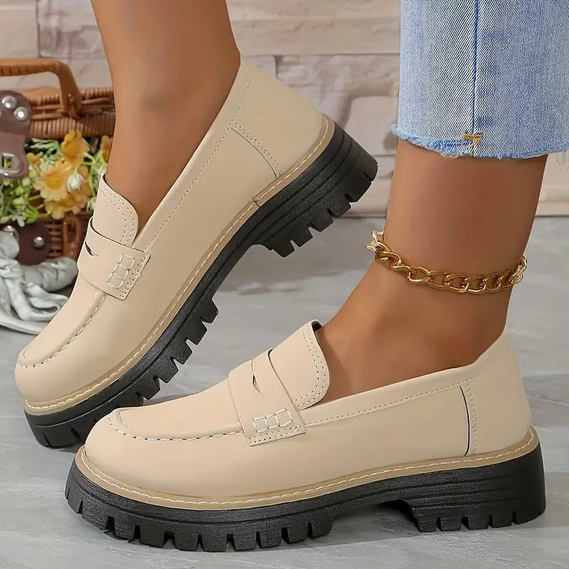 Heidi Mode Women Loafers With Thick Sole And Comfortable Slip On Design British Style Fashion
