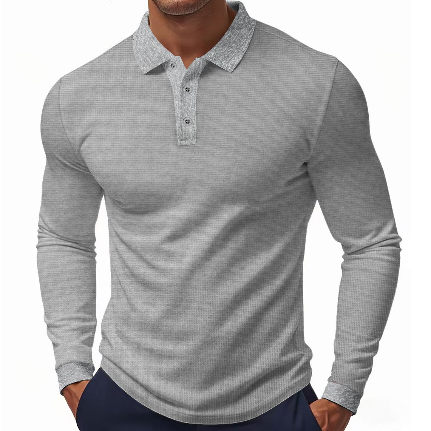 Street-Wave Men's Long Sleeve Polo Shirt With Structured Texture And Modern Fit, Breathable Comfort