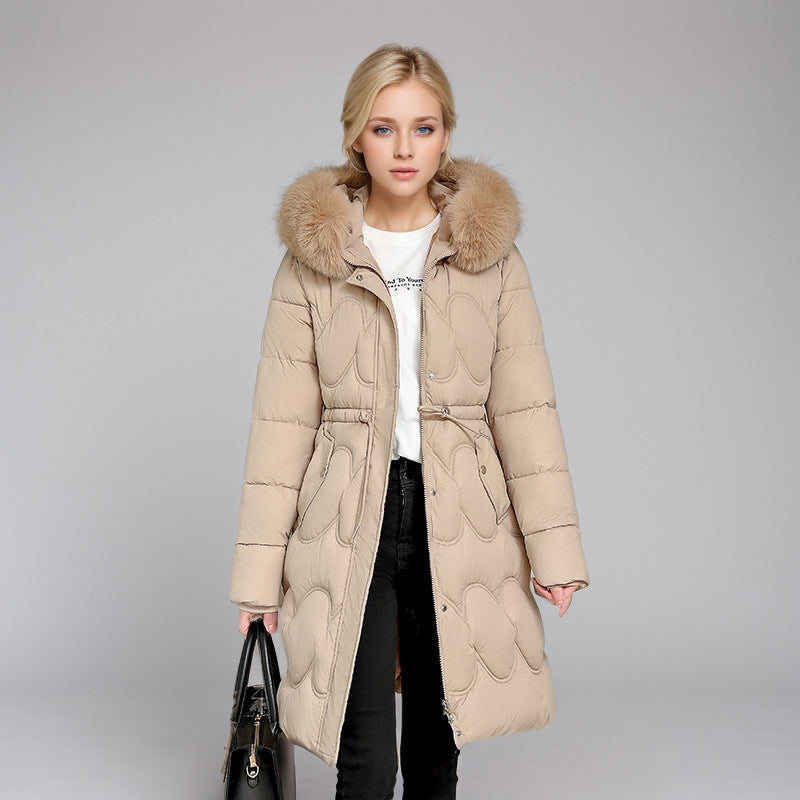 Street-Wave Women Puffer Coat With Removable Faux Fur Collar And Elastic Waistband For Warmth And Style