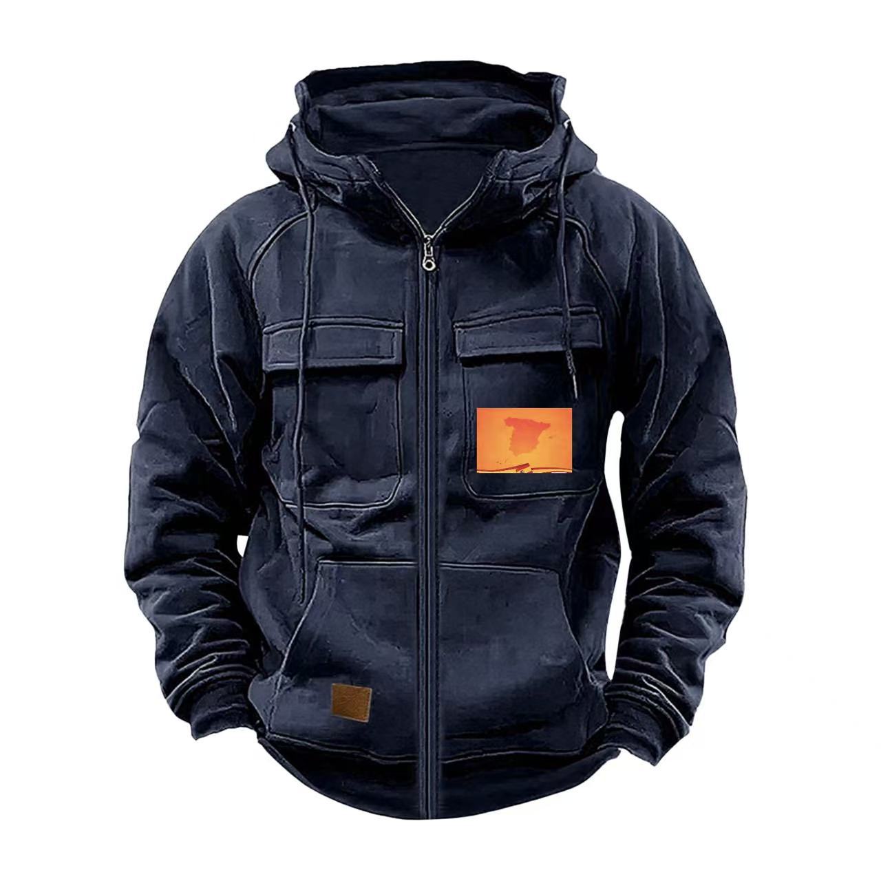 Street-wave Mens Multifunctional Hooded Jacket With Practical Pockets All-Season