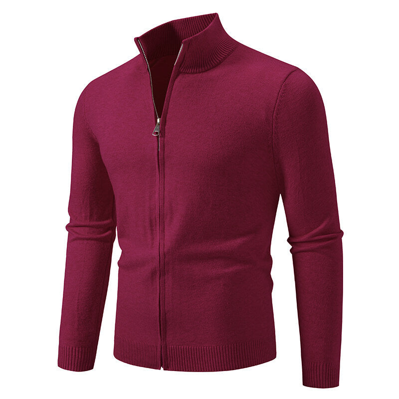Streetwave Men's Knit Cardigan With Stand Collar And Zip Premium Everyday Essential