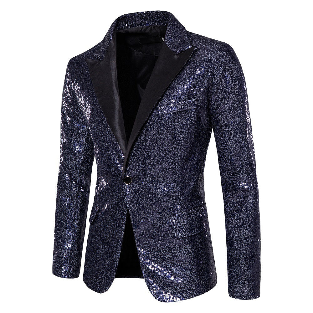 Street Wave Mens Shimmering Sequin Blazer With Satin Lapels For Parties Weddings