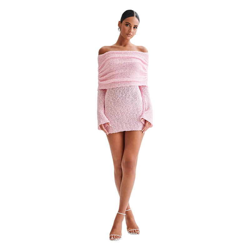 Street-Wave Beach Dress Off Shoulder Slim Fit Light Knit Semi Transparent Women