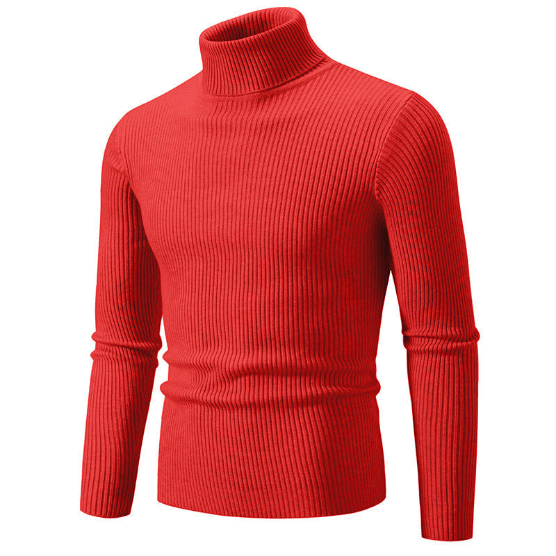 Street-Wave Men's Fine Ribbed Turtleneck Sweater Durable Knit for Warmth on Cool Days