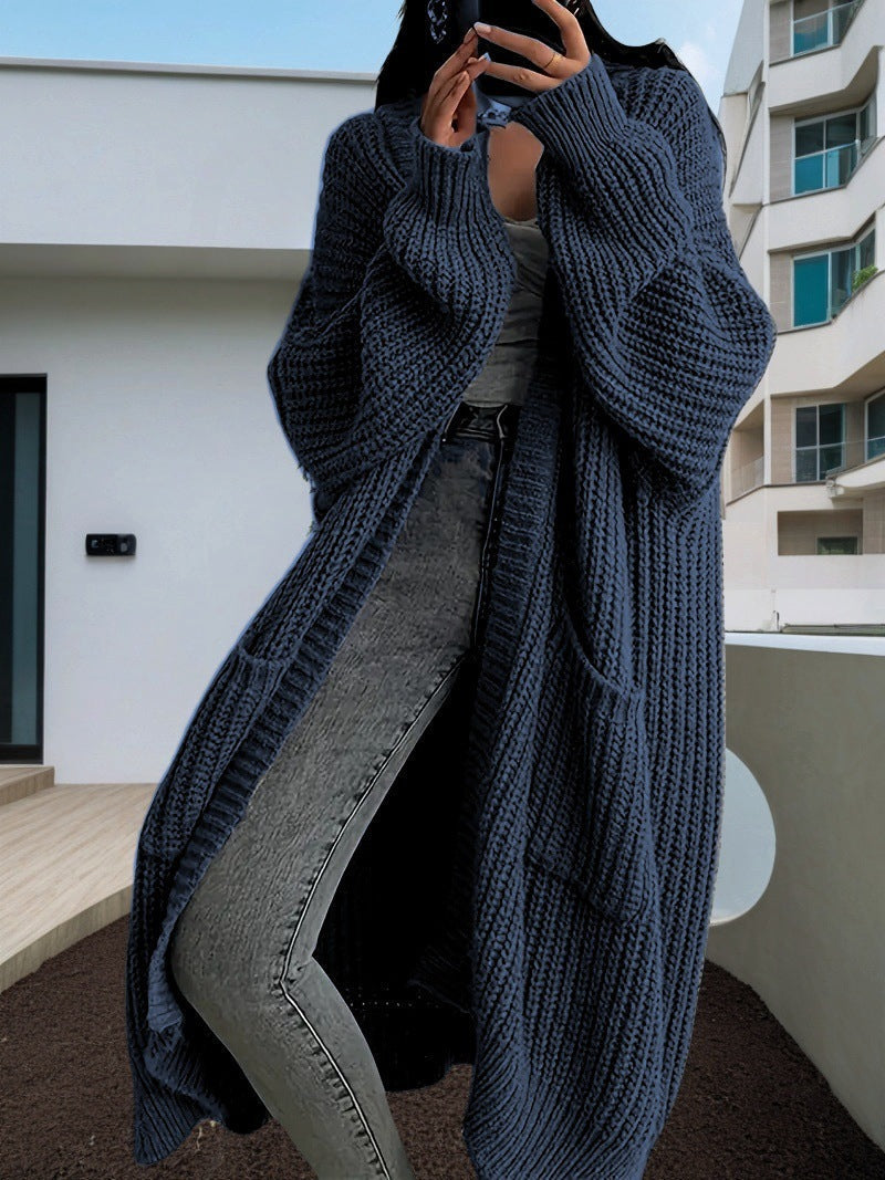Street-wave Cozy Oversized Knit Cardigan For Women With Relaxed Fit And Large Pockets