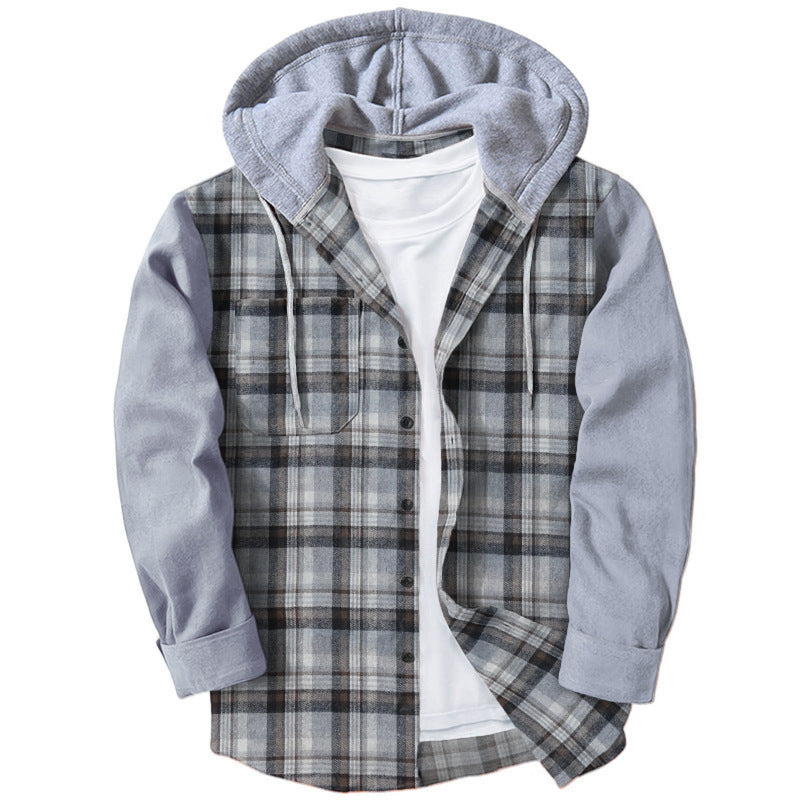Streetwave Hooded Plaid Flannel Shirt For Men With Cozy Soft Hooded Layer And Two Patch Pockets