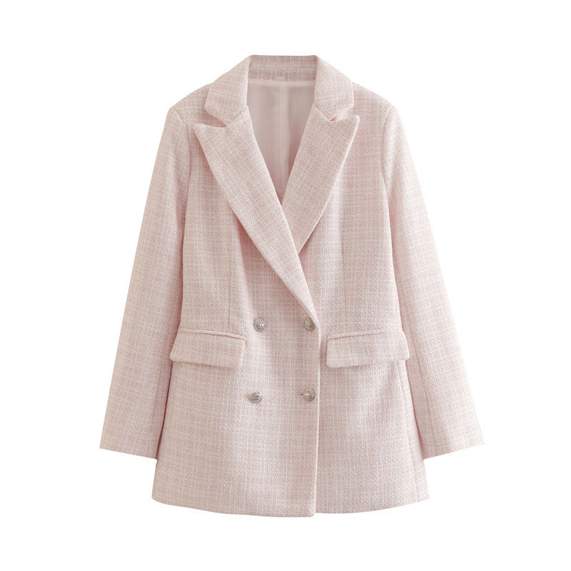Street-Wave Double Breasted Tweed Blazer For Women Timeless Vintage Chic With Modern Tailoring