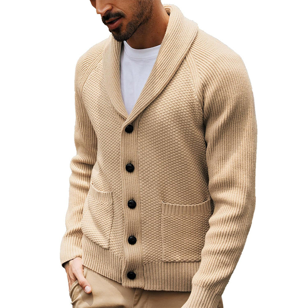 Men's Cardigan With Textured Knit And Shawl Collar By Street-Wave For Modern Men Everyday Comfort