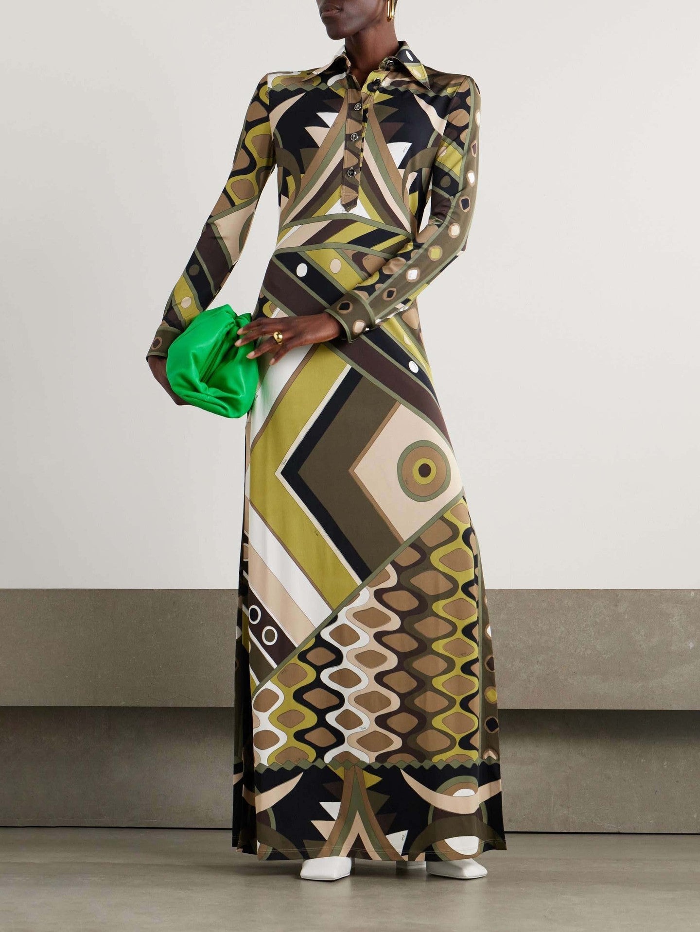 Street-wave Women's Geometric Pattern Maxi Dress with Button Details Elegant Everyday Wear