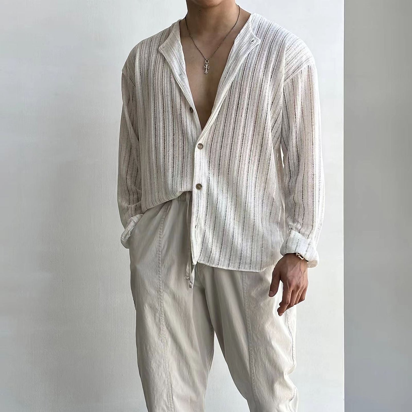 Street-Wave Men Knitted Cardigan V-Neck Button Closure