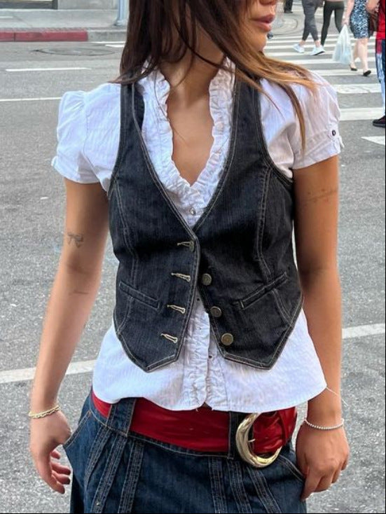 Denim Vest For Women With Elegant Button Details And Modern Pockets By Street Wave