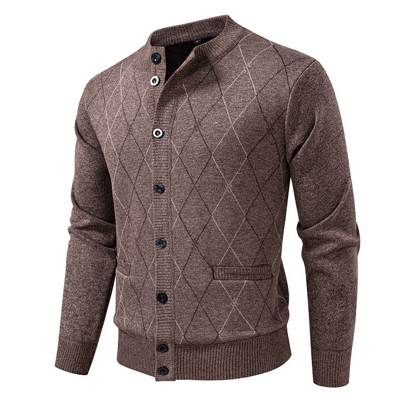 Street-wave Men's Cardigan With Modern Diamond Pattern For Stylish Urban Men Ideal For Office And Casual Wear
