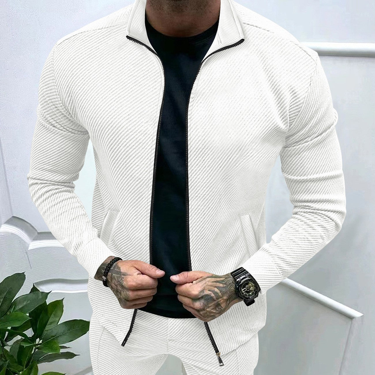 Streetwave Mens Sporty Jacket With Structured Knit Design For Modern Athletes Performance
