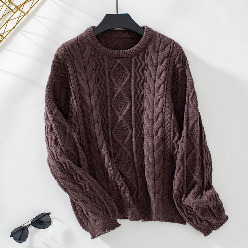 Street-Wave Women's Cable Knit Pullover With Textured Diamond Cable Pattern For Cozy Warmth
