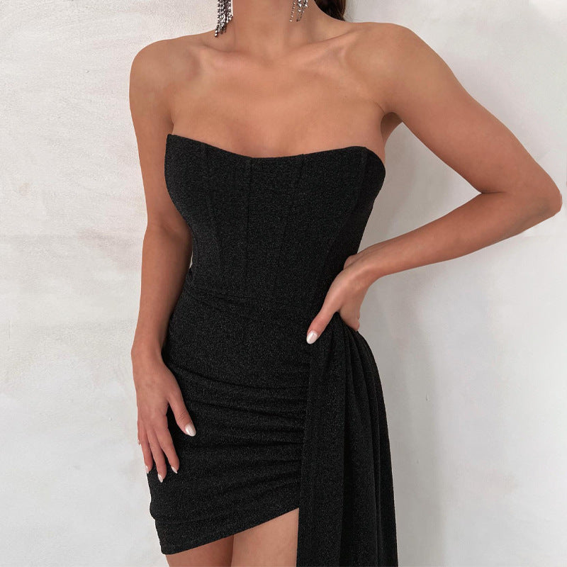Street-Wave Satin Look Strapless Bodycon Dress For Women