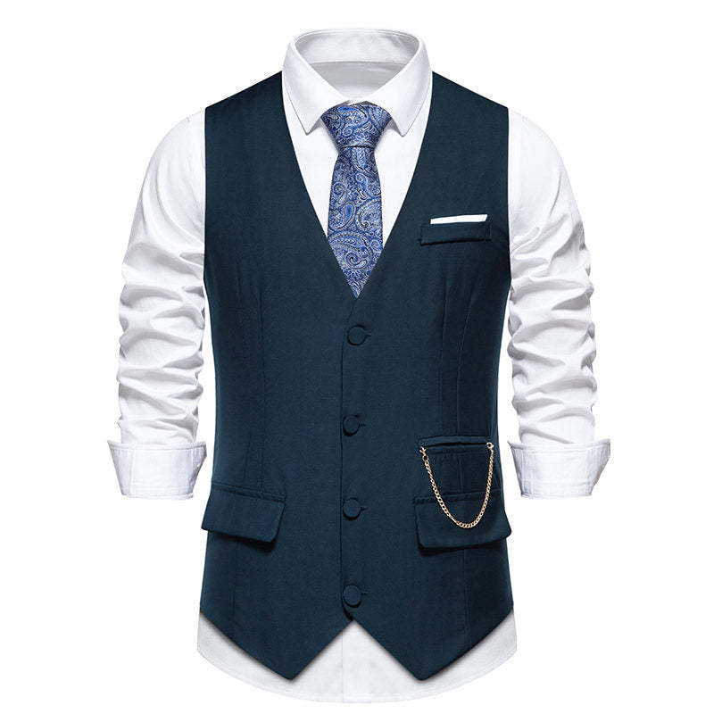 Street-wave Mens Elegant Suit Vest With Practical Pockets For Formal Events Ideal For Business Grooms