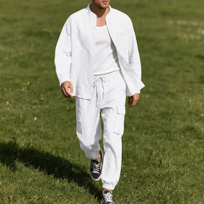 Street-Wave Men's Casual Linen Set With Breathable Fabric And Practical Pockets For Everyday Comfort