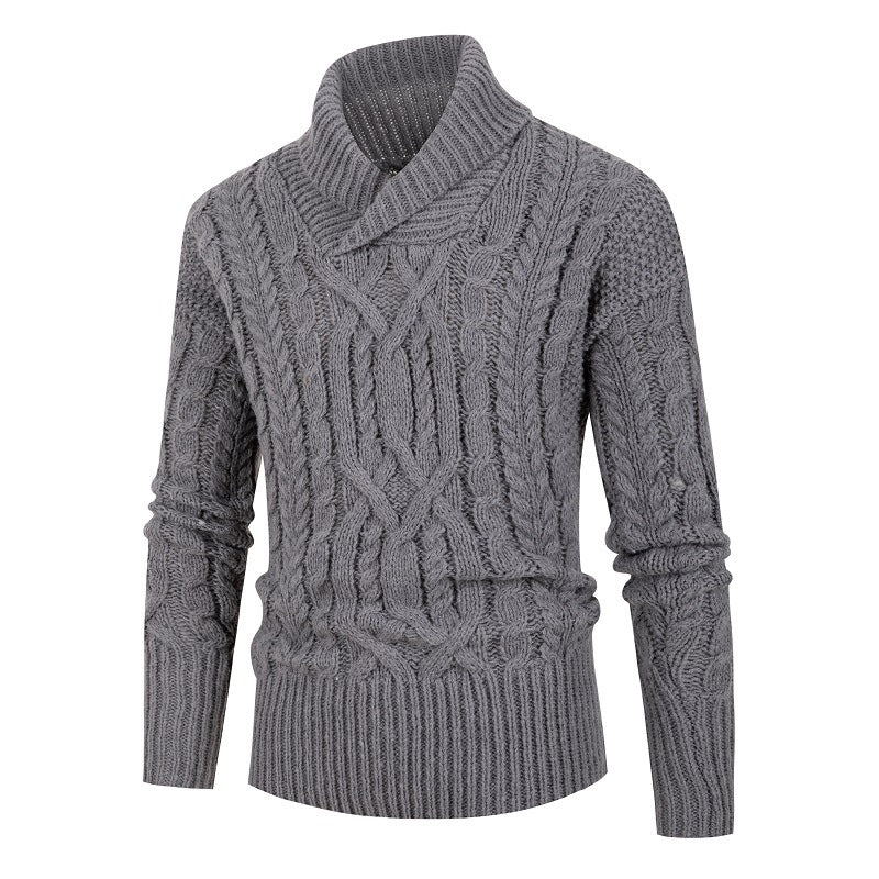 Street-wave Mens Cable Knit Shawl Collar Sweater With Refined Cable Pattern For Cozy Cold Days