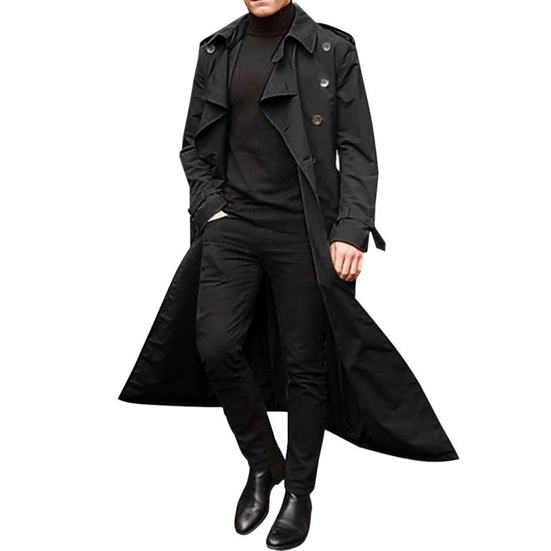 Street-Wave Mens Trench Coat With Deep Lapel And Hidden Buttons Durable Fabric All Season Ready