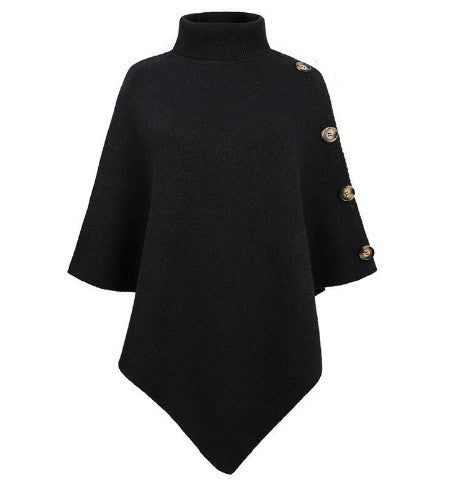 Streetwave Women Knit Poncho With High Collar And Button Details Cozy Autumn Essential