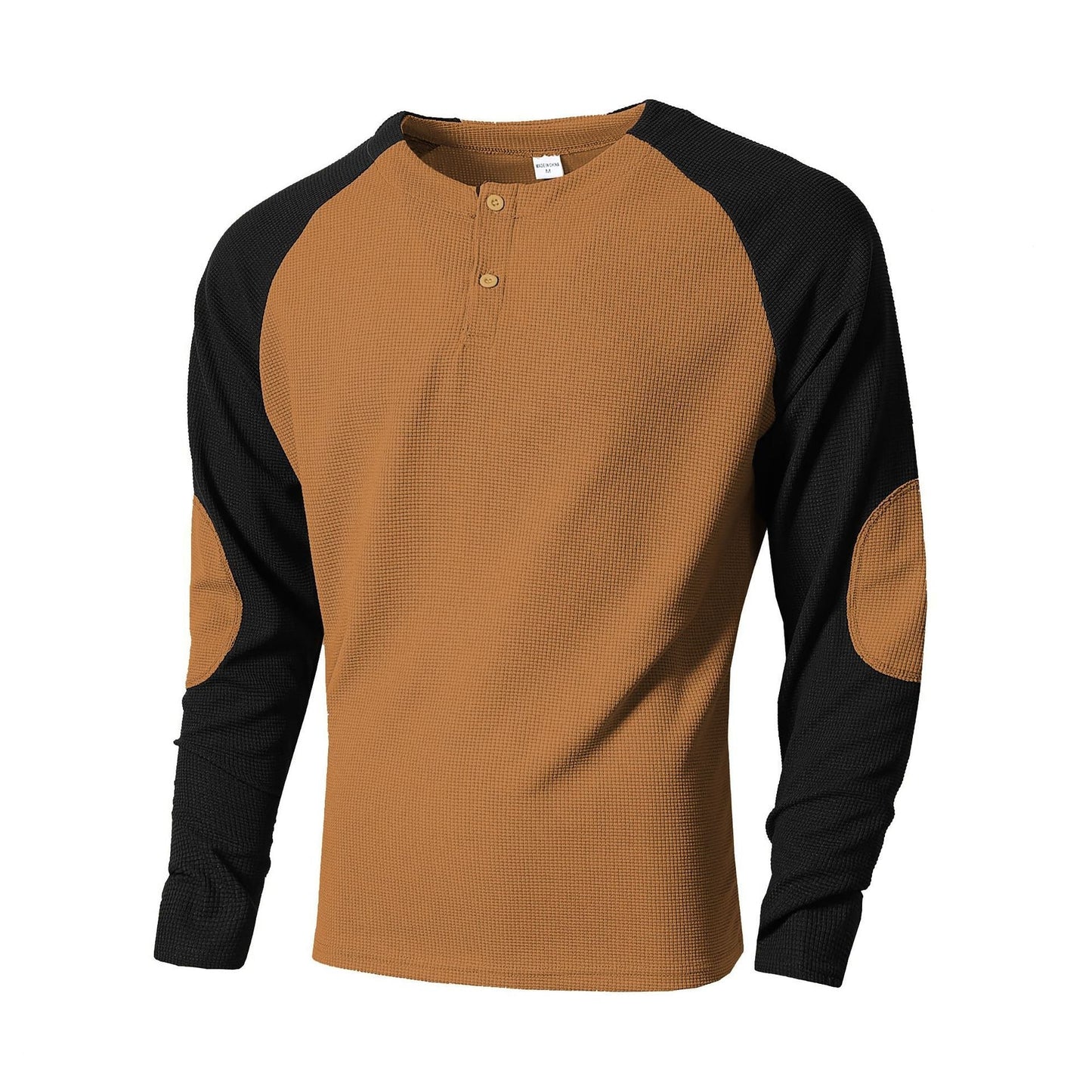 Street-Wave Mens Henley Long Sleeve Shirt With Textured Sleeves Breathable Cotton All Day Comfort Casual Everyday Wear