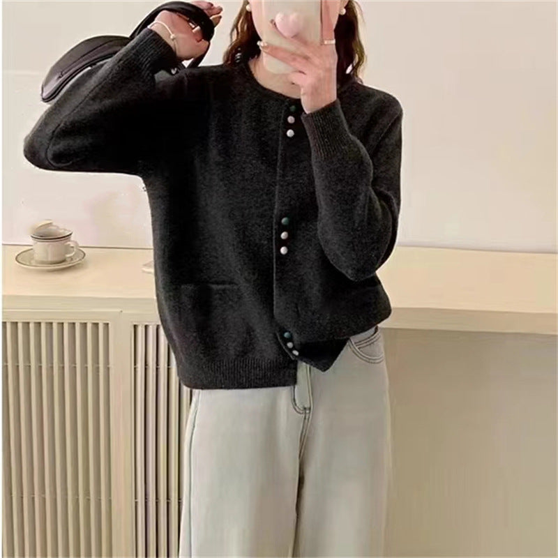 Street-wave Women's Cozy Cardigan With Soft Knit Colorful Buttons And Practical Pockets