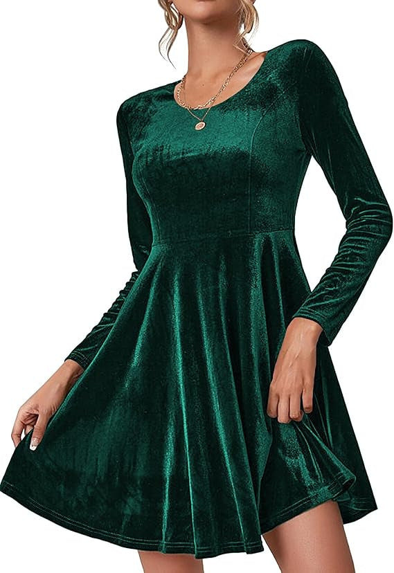 Street Wave Velvet Dress With Curved Hem And Long Sleeves For Women's Luxurious Evening Wear
