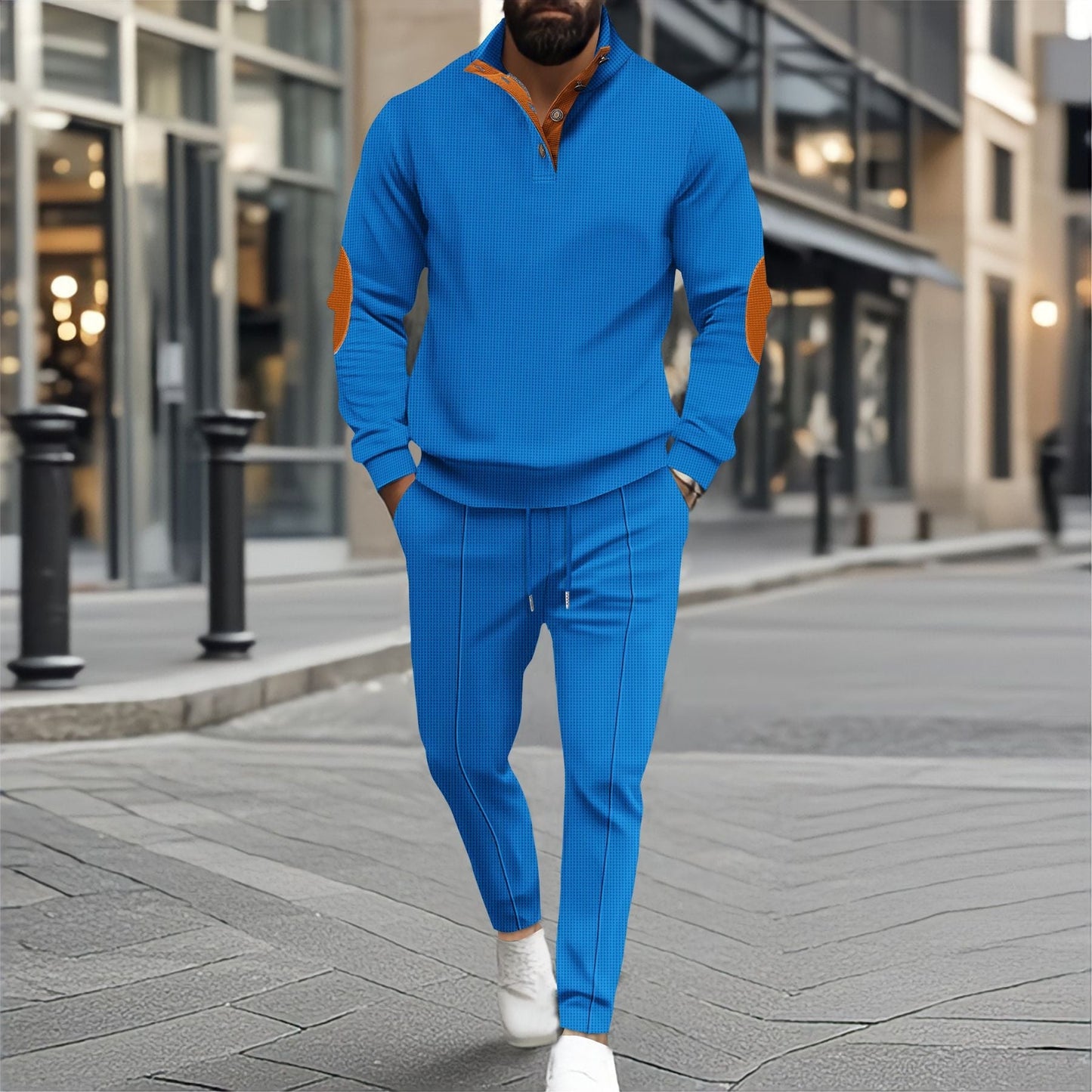 Street Wave Mens Tracksuit Set Breathable Comfort With Structured Knit Look For Active Men