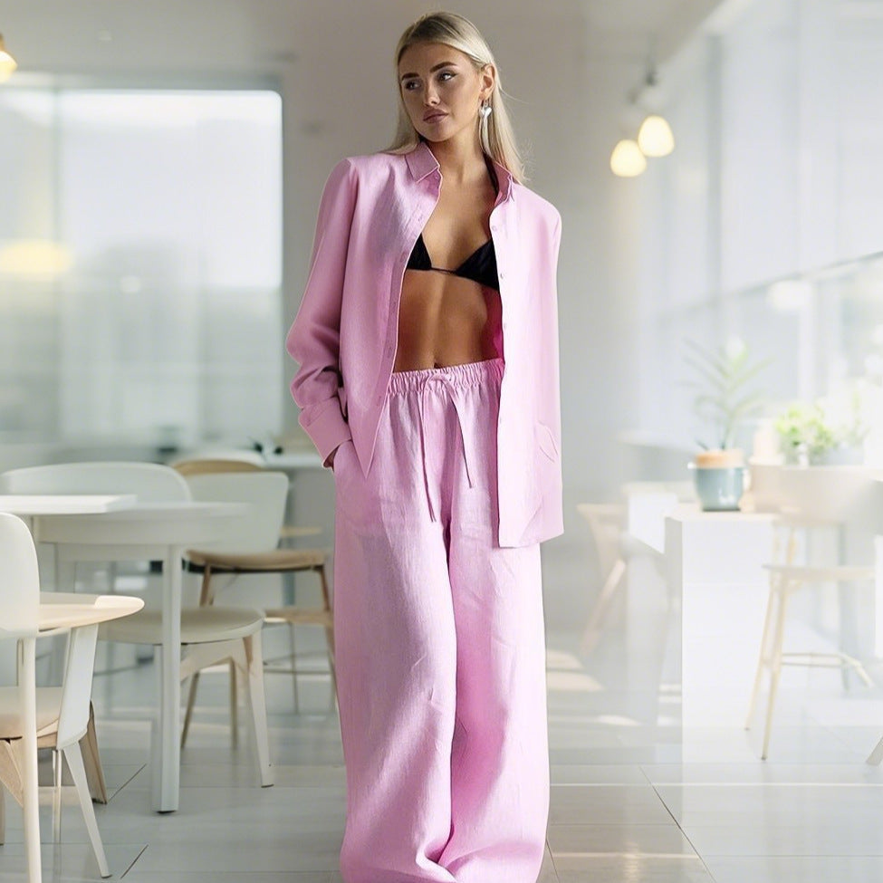 Street-Wave Linen Loungewear Set For Women Breathable Luxury Comfort At Home Everyday Relaxation