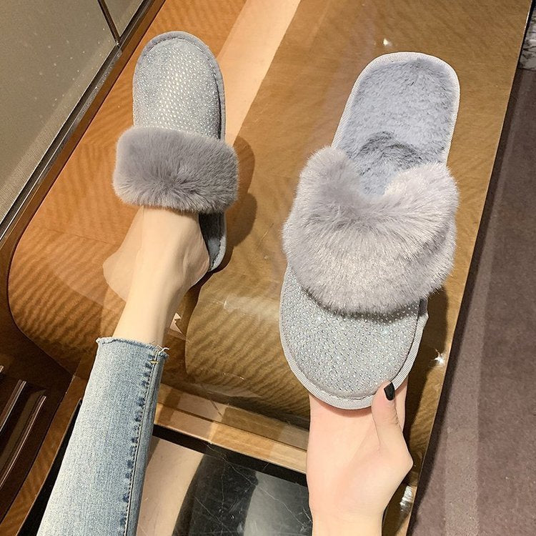 Street-wave Glamorous Glitter Fur Slippers for Women - Cozy Luxe Home Comfort Everyday