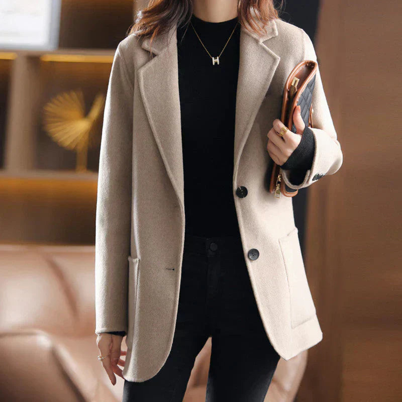 Street-wave Thick Wool Blend Women’s Blazer With Warm Insulation And Tweed Look For Cozy Fall Winter