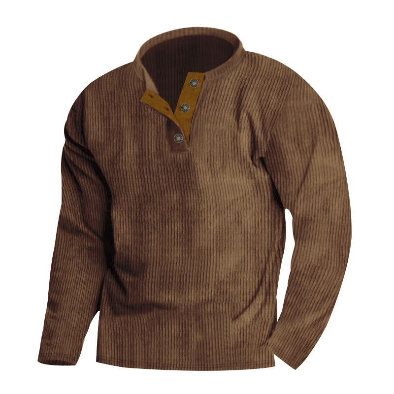 Street-wave Men's Casual Henley Sweater With Placket And Ribbed Texture Knit Pullover