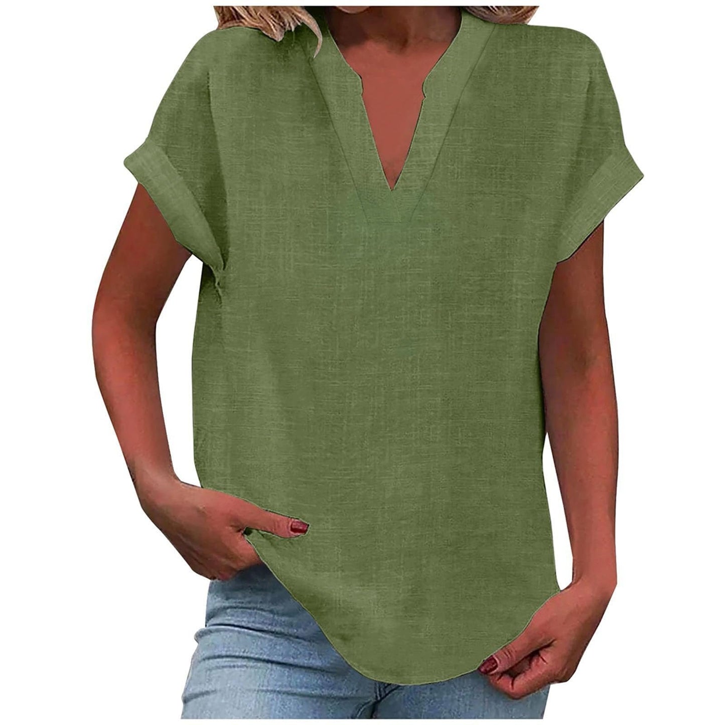 Women's V-Neck Blouse with Relaxed Fit and Lightweight Fabric