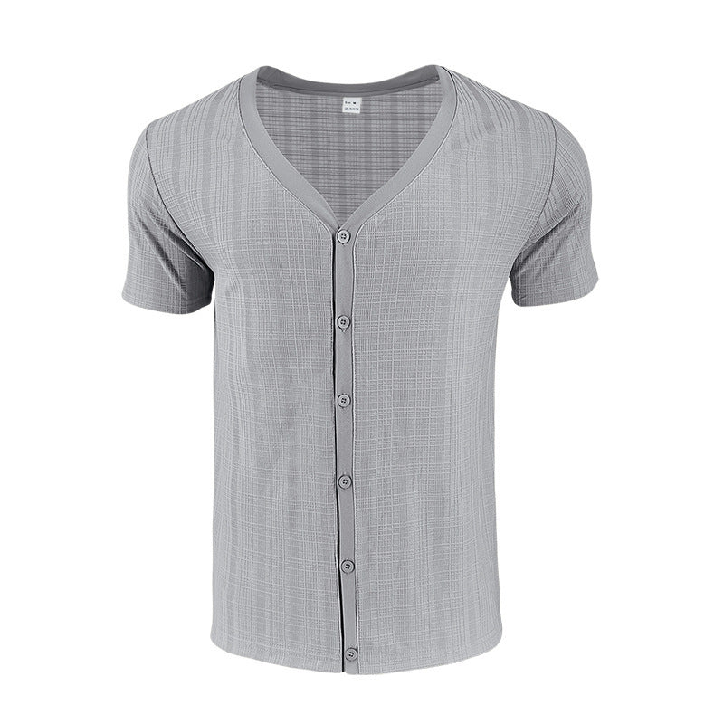 Street Wave Men's Short Sleeve Shirt With Structured Knit Texture For Effortless Casual Comfort