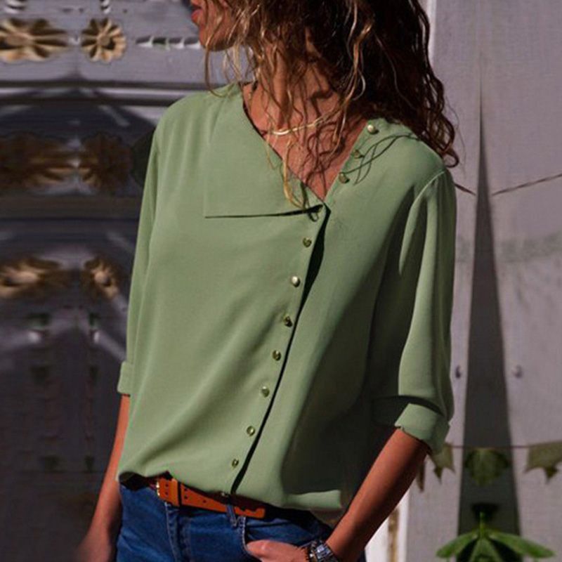 Street-wave Women Button-Up Relaxed Fit Blouse Breathable Lightweight For Work And Casual