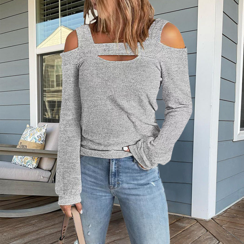 Street-Wave Cold Shoulder Long Sleeve Top With Cutout Details For Trendy Women Everyday Wear