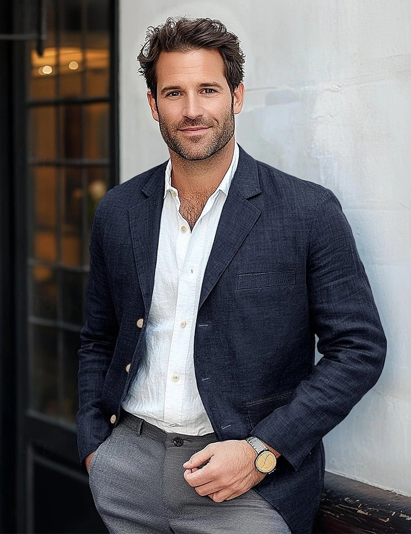 Street-wave Men Casual Linen Blazer Breathable Comfort for Smart Casual Versatile Events