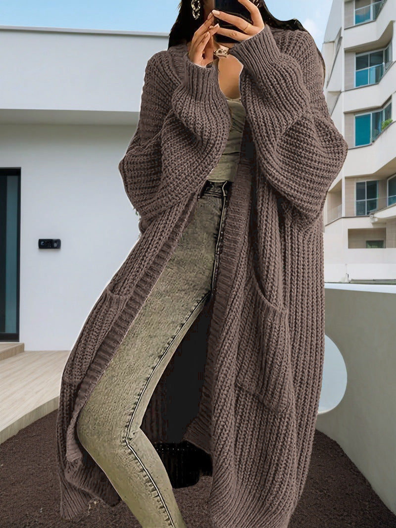 Street-wave Cozy Oversized Knit Cardigan For Women With Relaxed Fit And Large Pockets