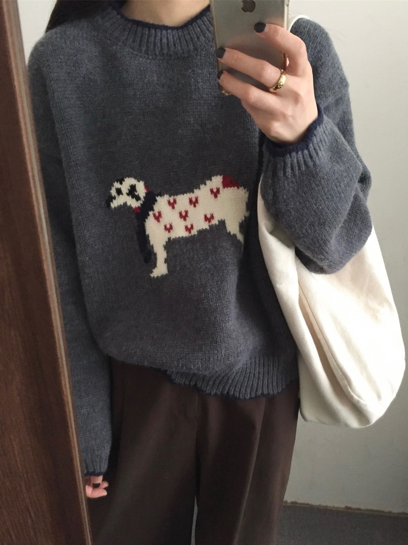 Animal Motif Knit Sweater Street-wave For Women With Plush Warmth And Playful Design